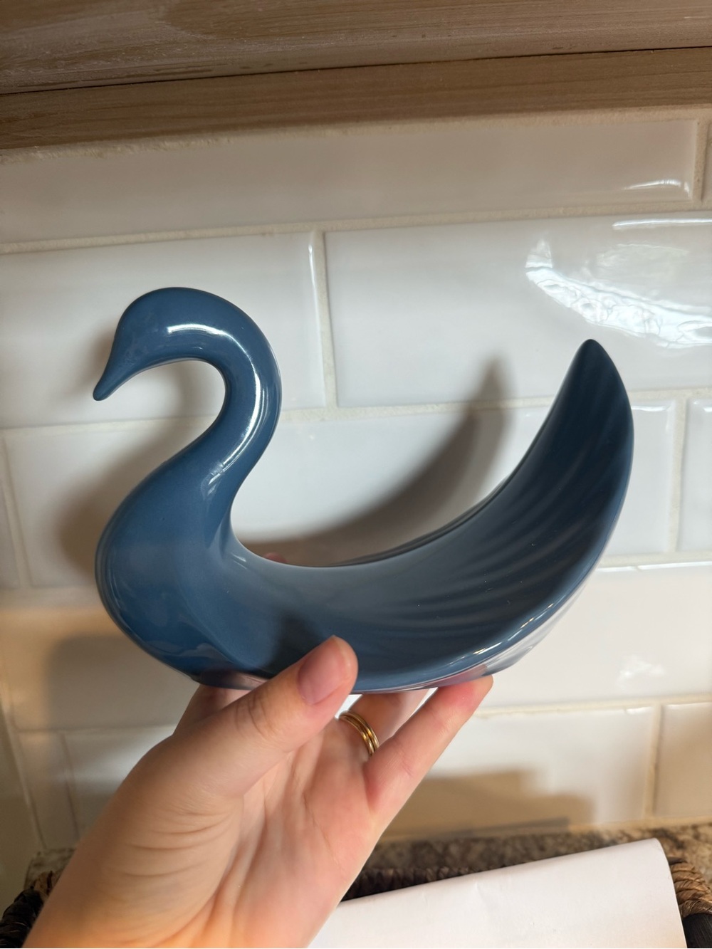 Blue Ceramic Swan Dish